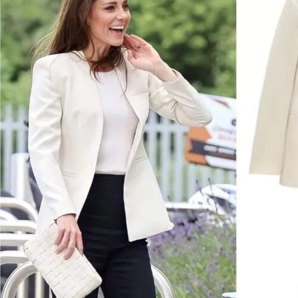 ZARA WOMAN LONG BLAZER WITH INVERTED LAPEL COLLAR ECRU 8135/701 2180/701 NWT